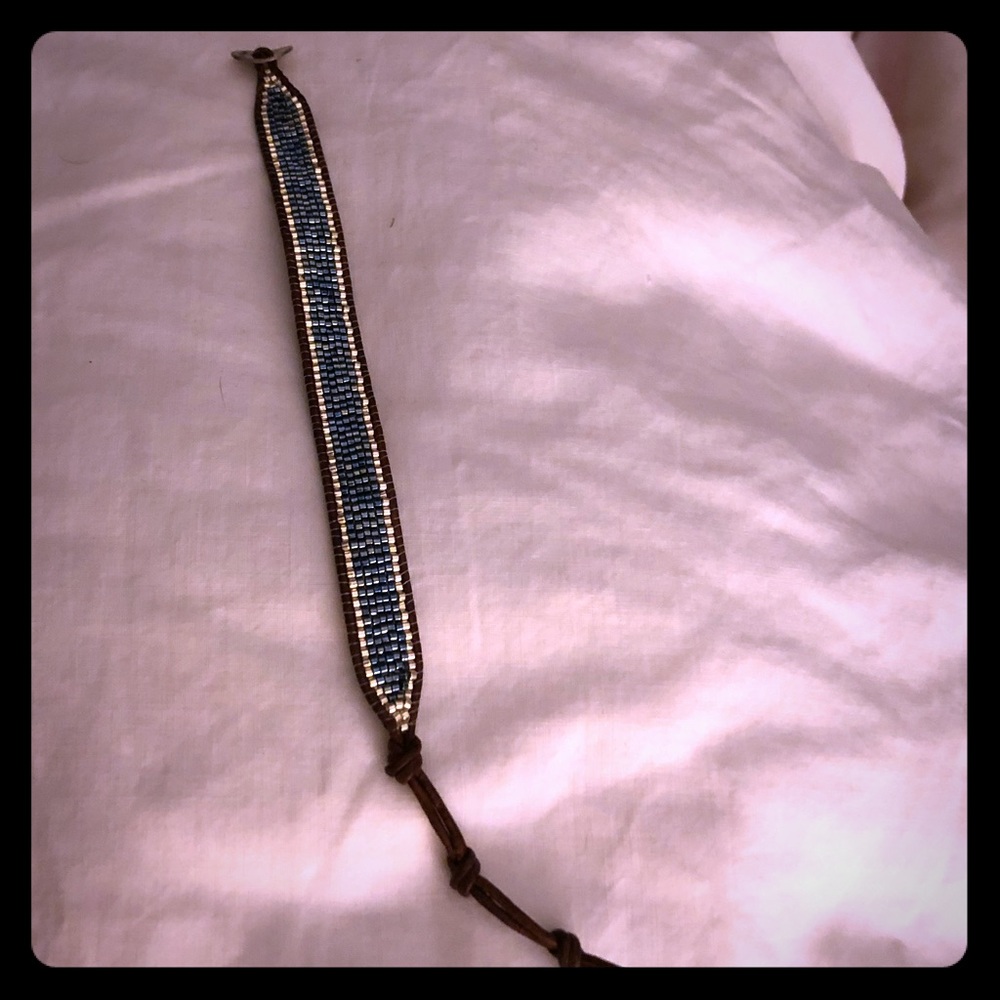 Chan luu bracelet blue silver beads with leather